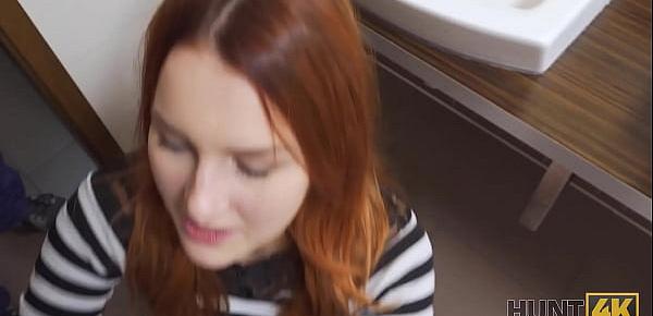  HUNT4K. For cash cuck permits hunter to fuck red-haired GF in restroom